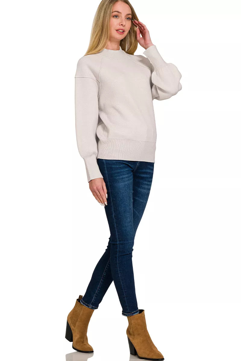 Viscose Mock Neck Exposed Seam Sweater