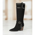 Women's Western Knee-High Boots with Studs | Pointed Toe Chunky Heel & Buckle