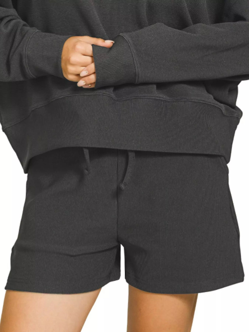 Ribbed Round Neck Pullover and Shorts Set