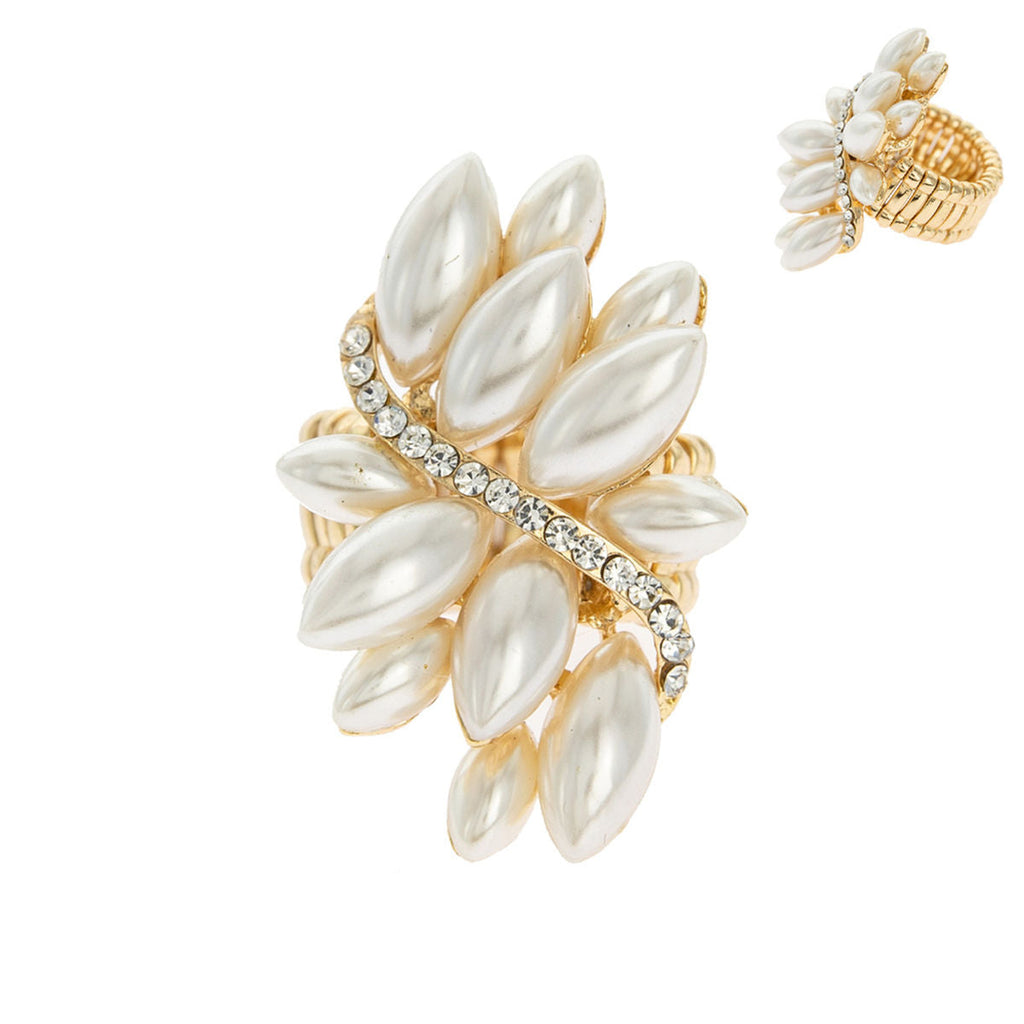 Statement Pearl Marquise Ring Cream Elegant Fashion Jewelry