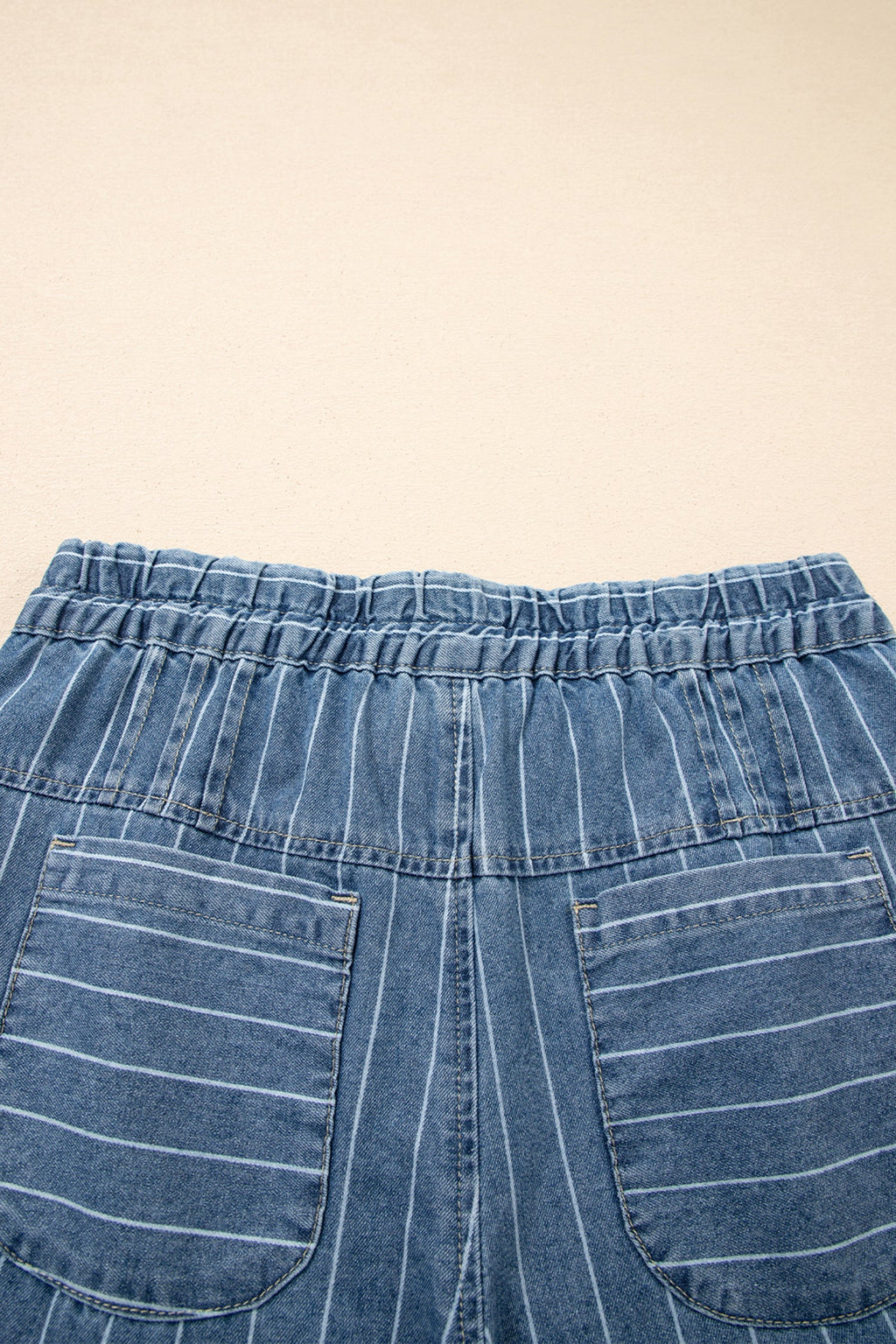 Sky Blue Stripe Button Pleated Drawstring Waist Casual Wide Leg Jeans