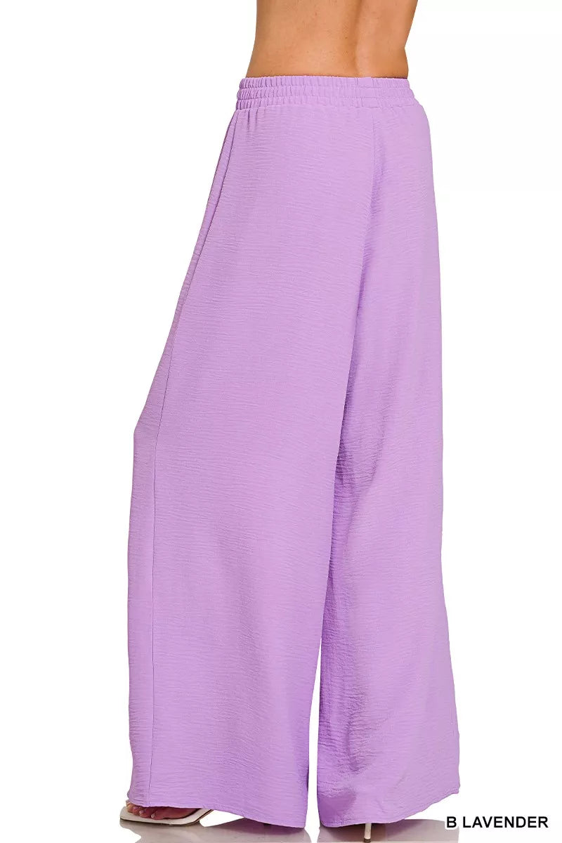 Woven Airflow Twisted Top & Wide Leg Pants Set