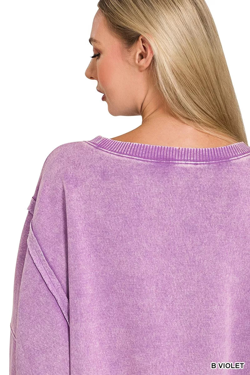 Acid Washed Batwing Sleeve Fleece Sweatshirt