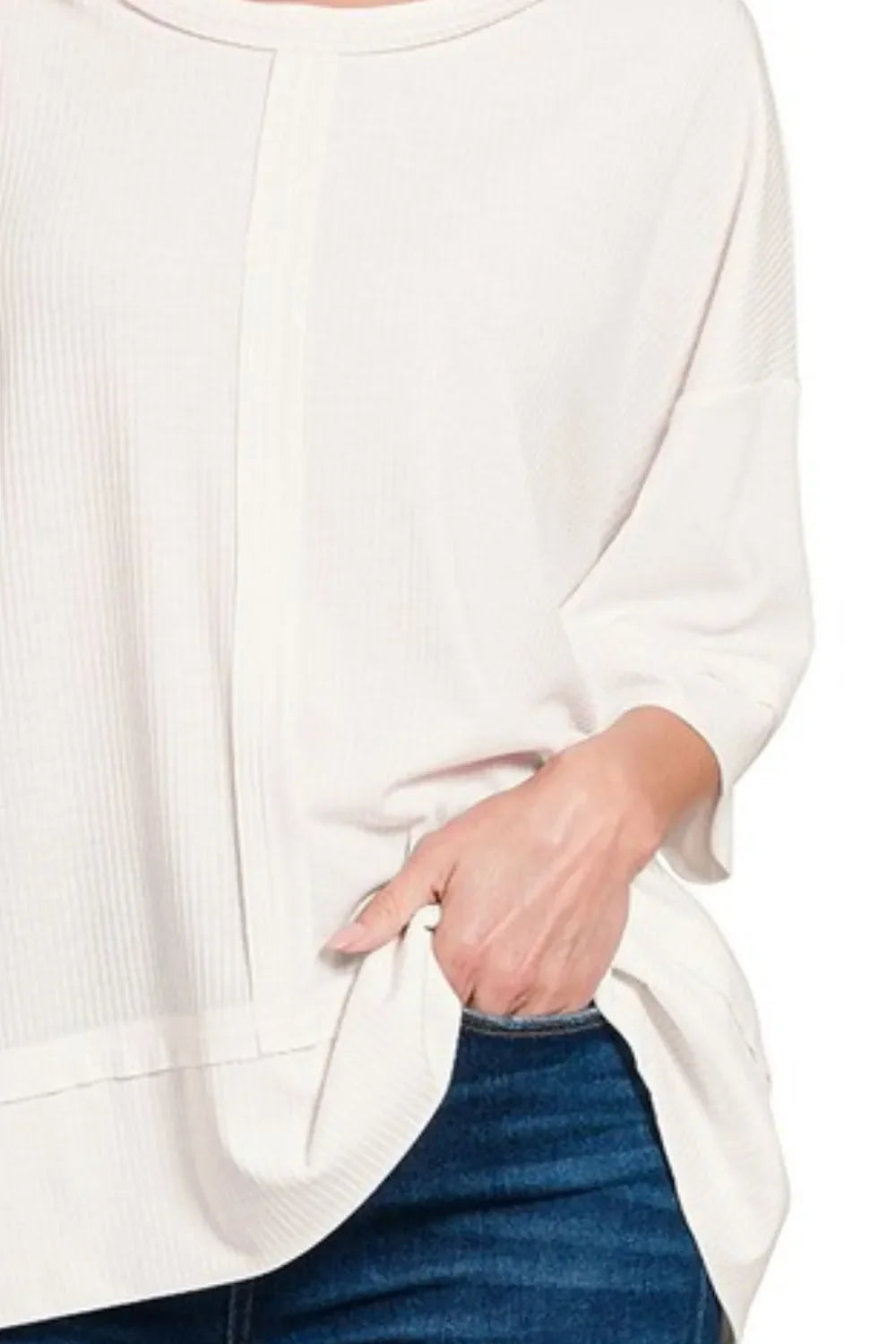 Ribbed Boat Neck 3/4 Sleeve Top