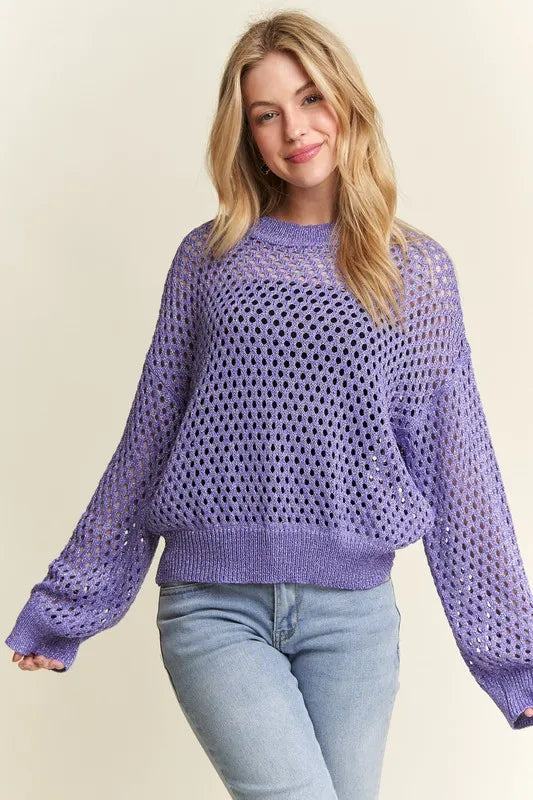 Round Neck Lurex Crochet Top