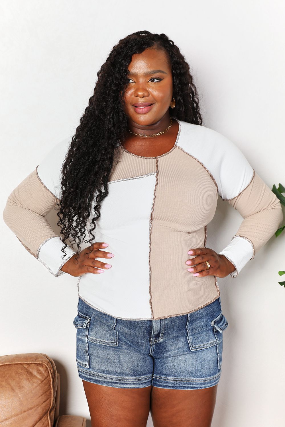 I am a Fashion Junky Color Block Exposed Seam Top
