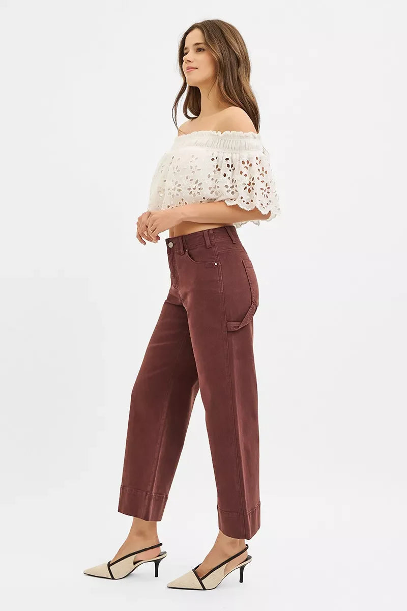 Tummy Control High Rise Crop Wide No Waist Band Pants