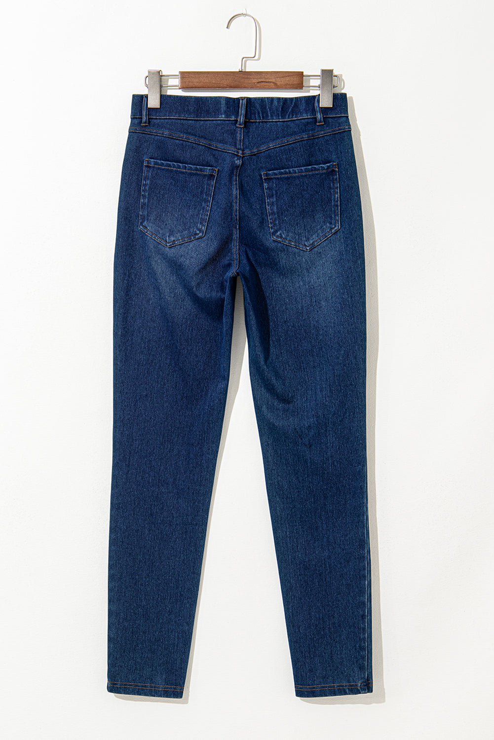 Multiple Pockets Straight Leg Washed Stretchy Knit Casual Jeans