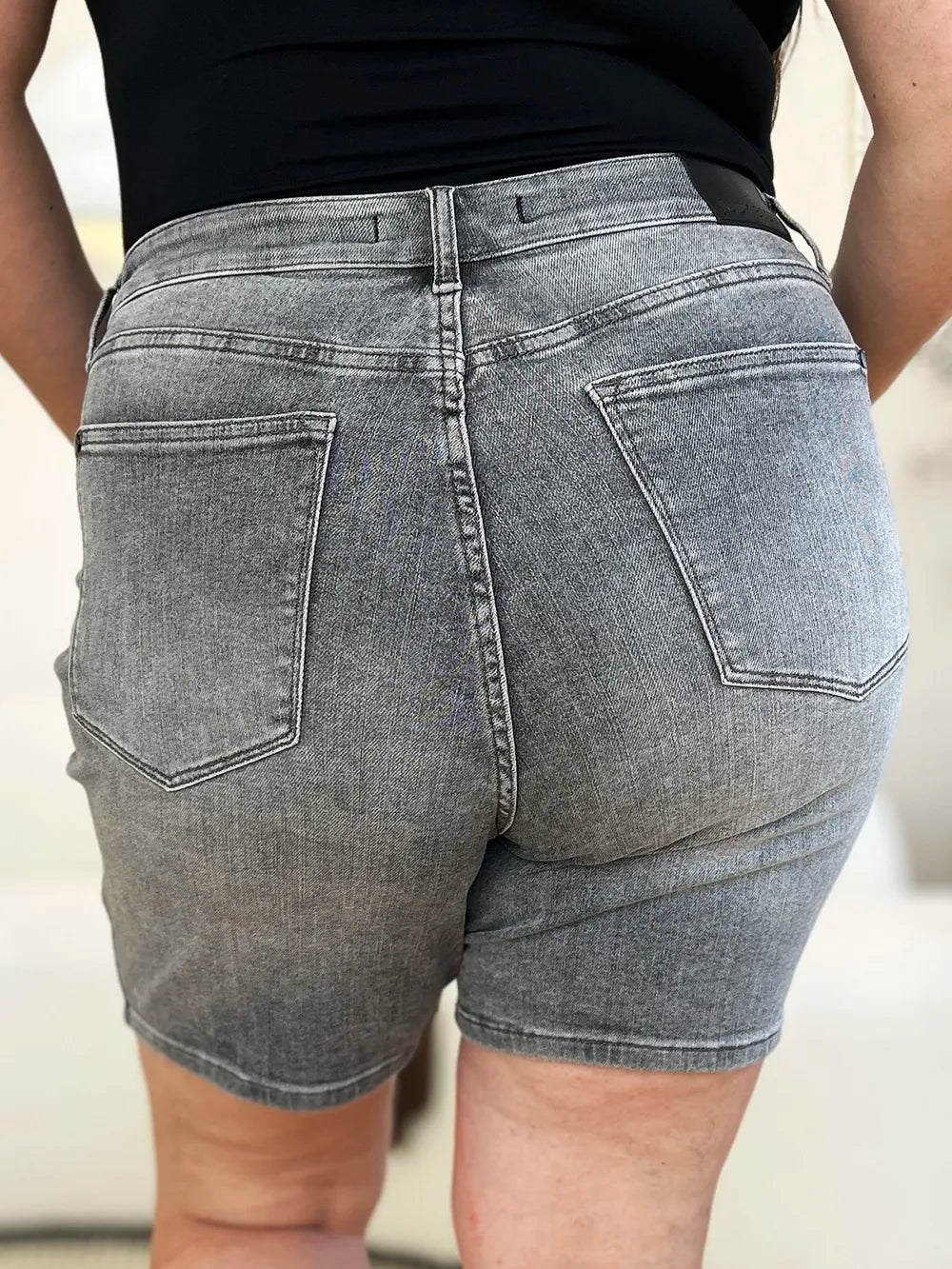 Full Size High Waist Washed Denim Shorts