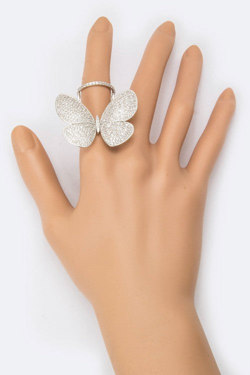 Statement CZ Kinetic Butterfly Ring Stylish Fashion Jewelry Accessory