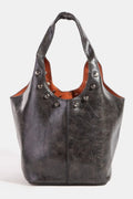 Weathered Faux Leather And Studs Bucket Bag