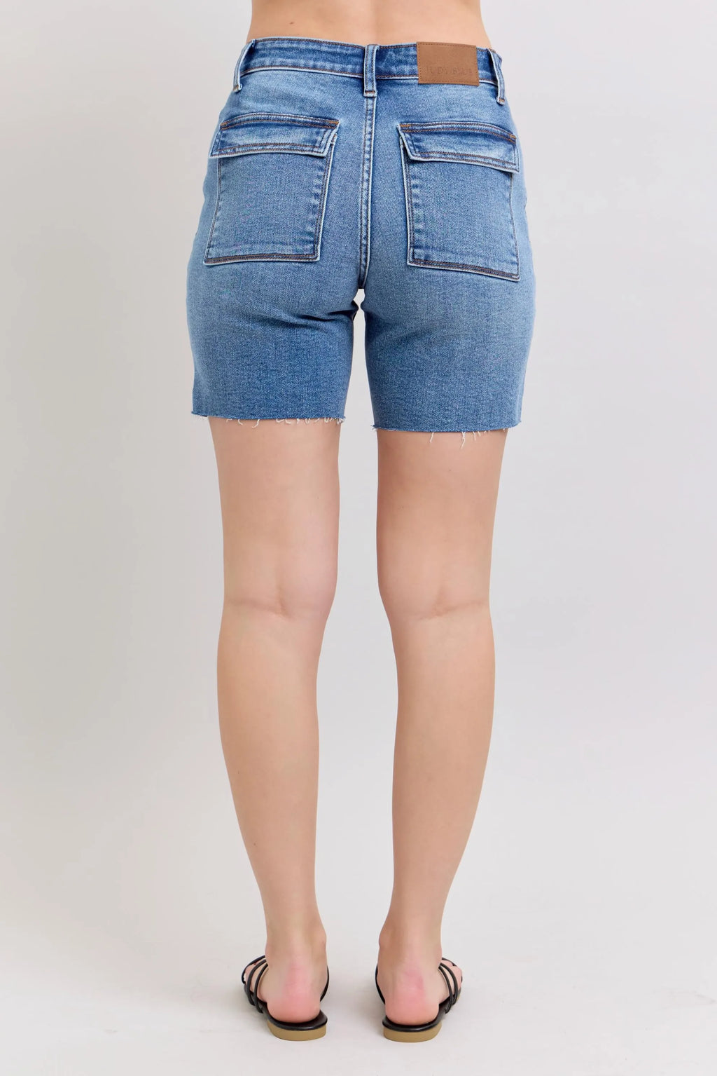 Full Size Mid Rise Bermudas Denim Shorts W/ Back Flap Pockets Plus Size