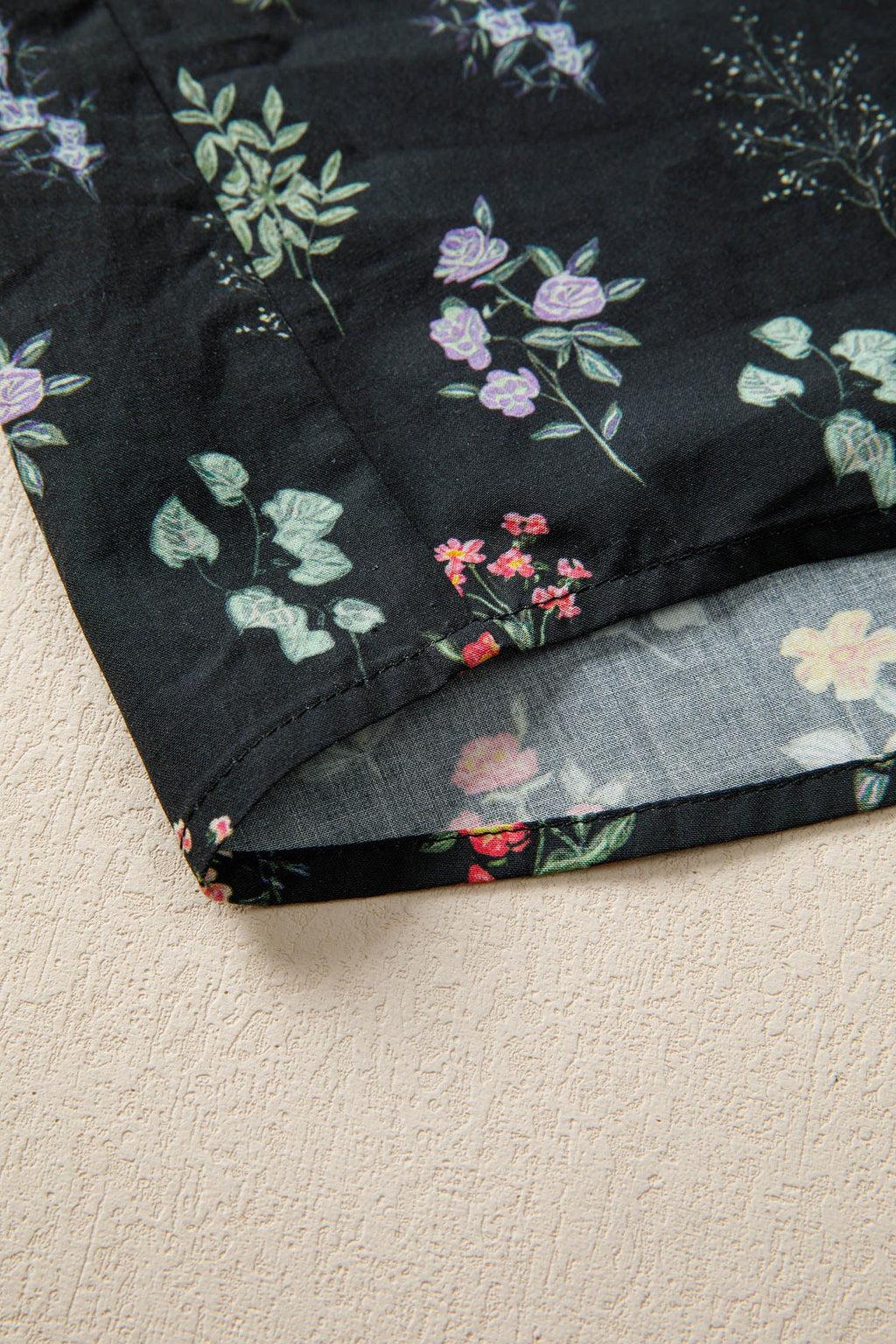 Black Contrast Frilled Trim Short Sleeve Floral Shirt