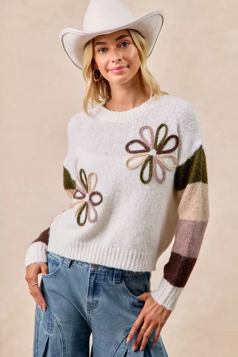 Flower Color Block Sweater