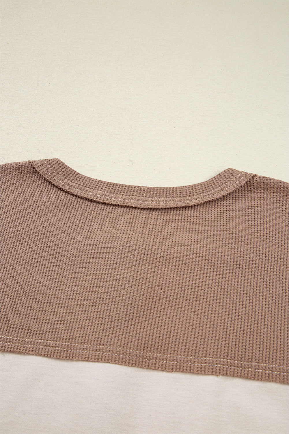 Jet Stream Color Block Waffled Patchwork Loose Henley Top