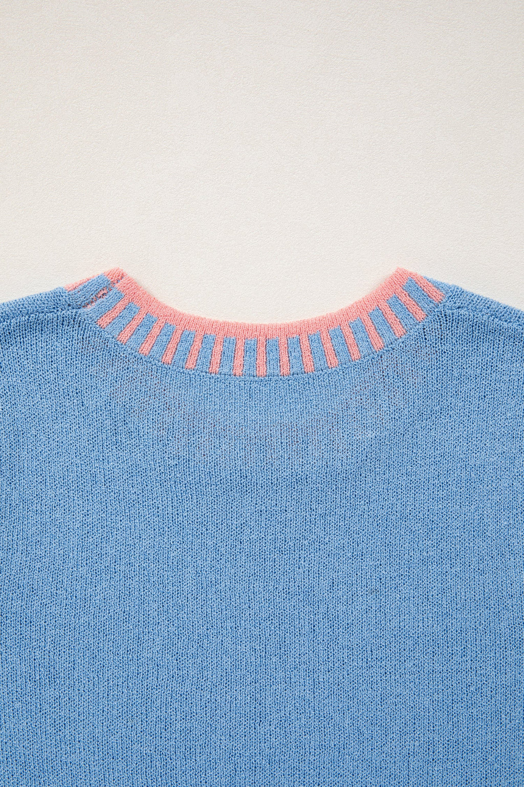 Sky Blue Contrast Trim Round Neck Sleeveless Sweater