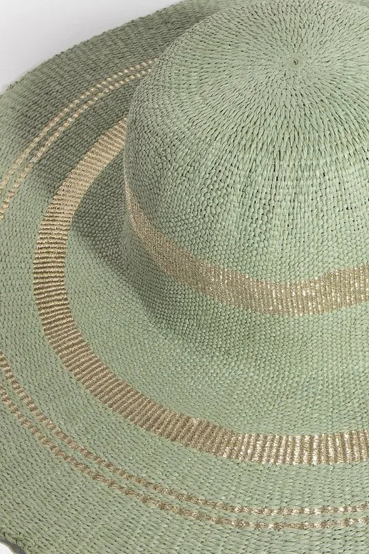 Metallic Accent Trim Floppy Sun Hat