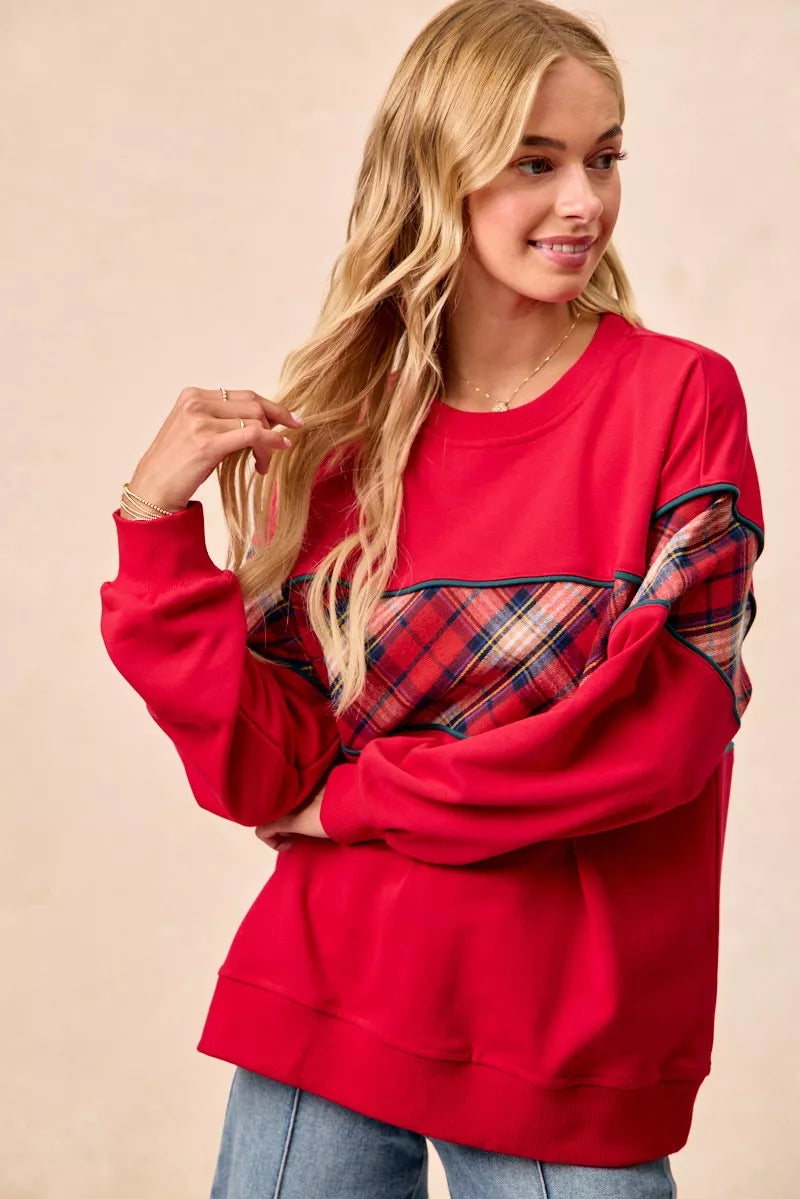 I am a Fashion Junky Christmas Theme Plaid Block Sweatshirt with Binding