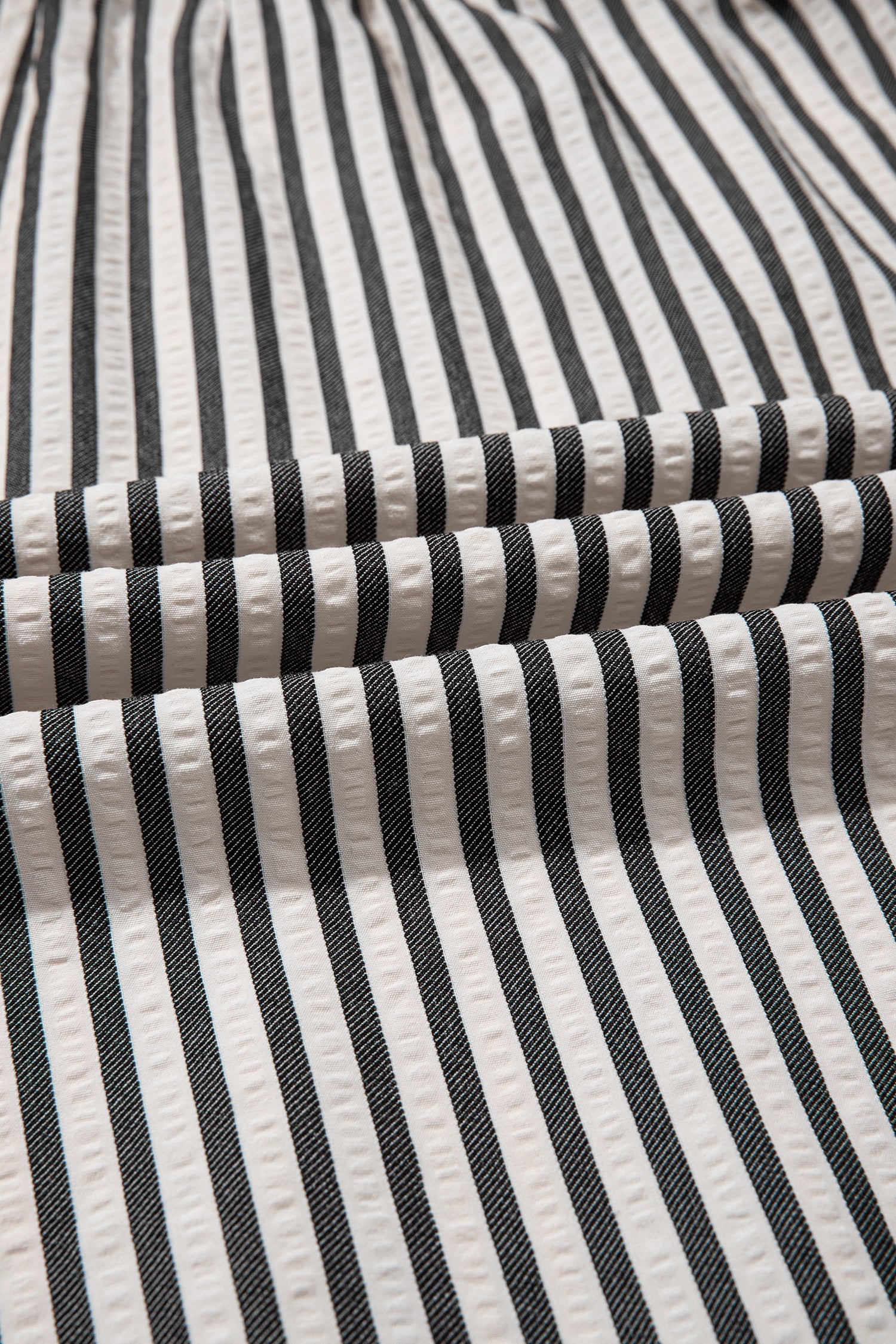 Black Stripe Scallop Trim Shirt Collar Half Button 3/4 Sleeve Long Dress