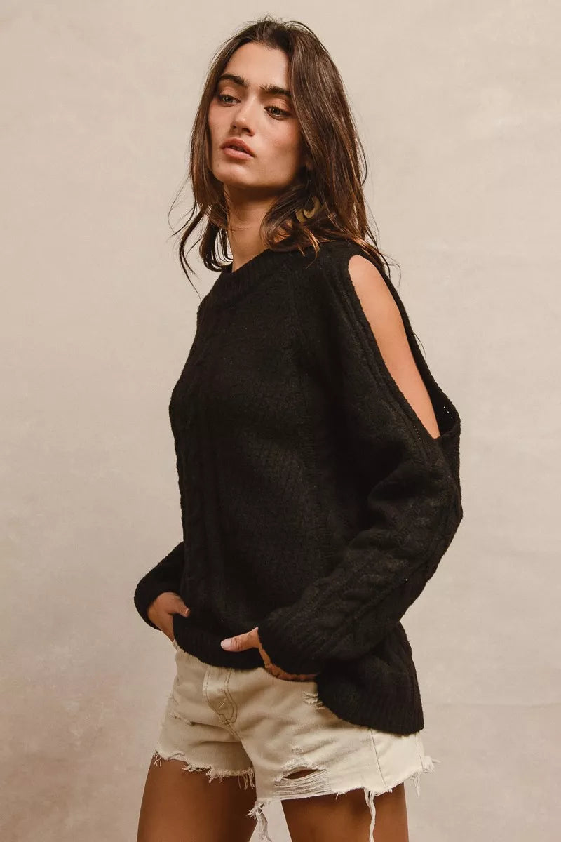 Twist Knitted Open Shoulder Sweater