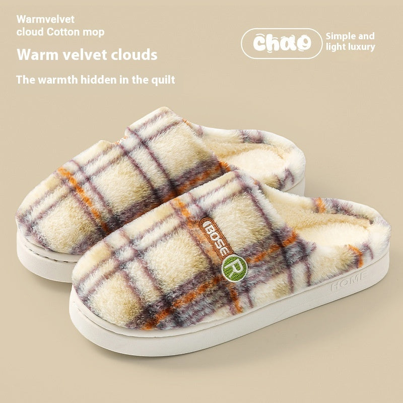 Women's Home Plush Warm Non-slip Plaid Cotton Shoes See size chart under “more details”