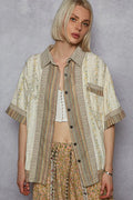 Printed Button Down Patchwork Short Sleeve Shirt