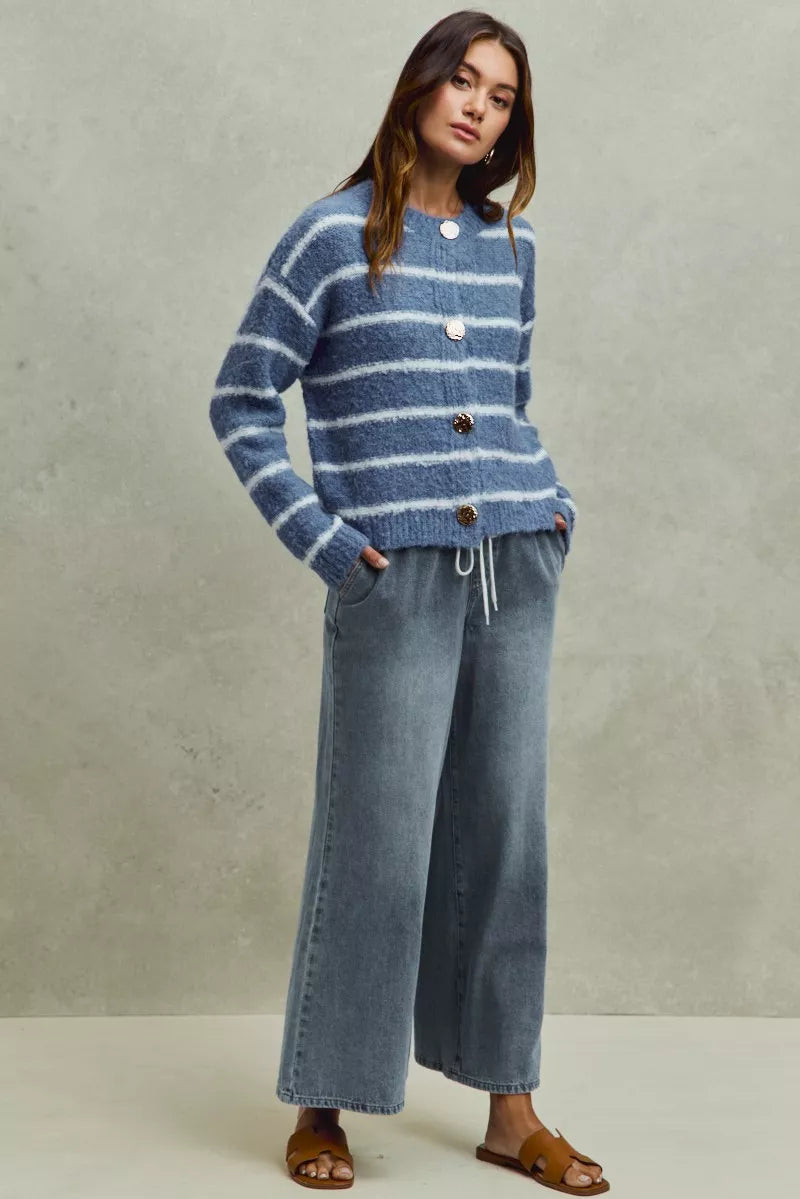 Mid Rise Elastic Waist Flare Denim Jeans