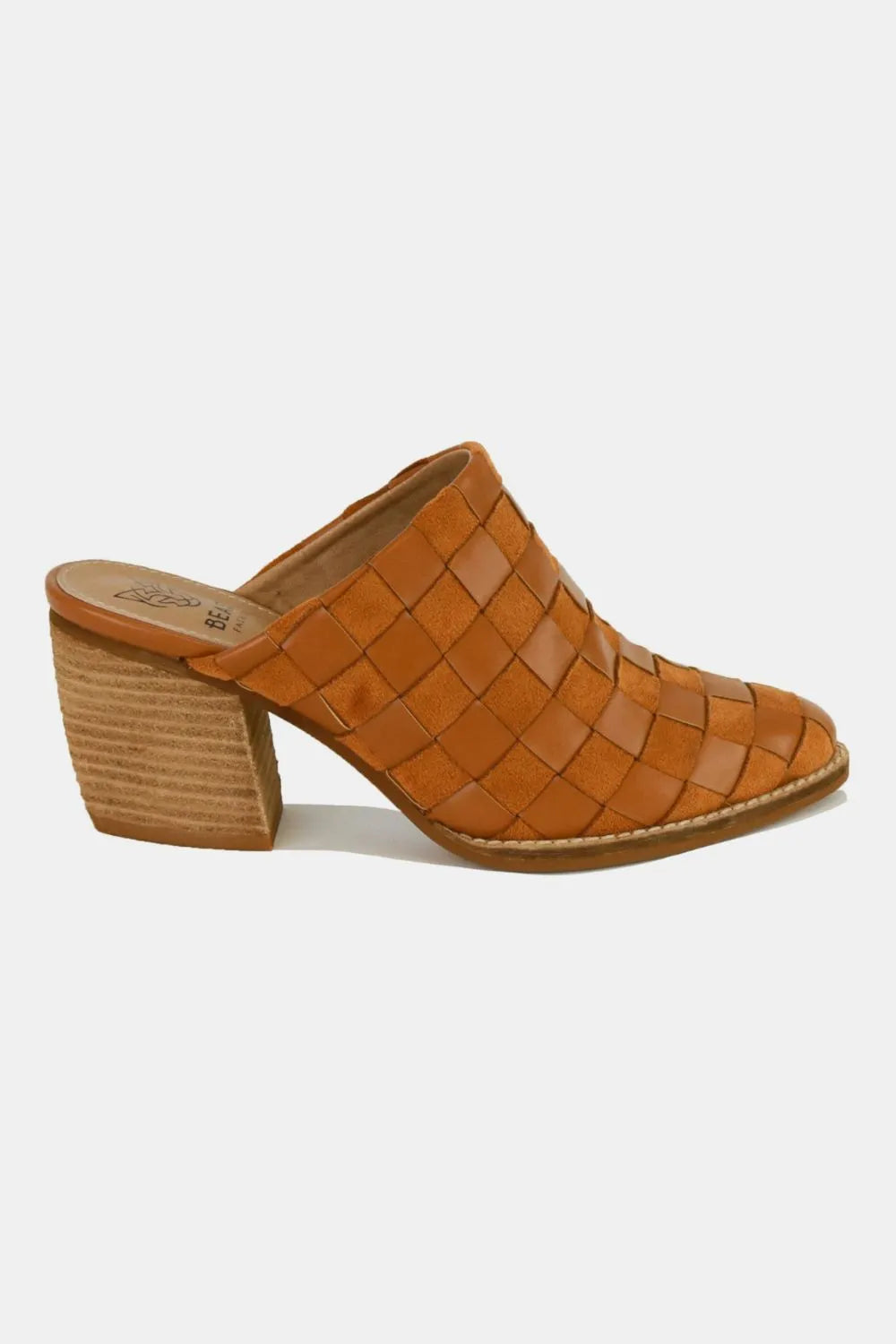 Fashion Woven Checkerboard Block Heel Mule Shoes
