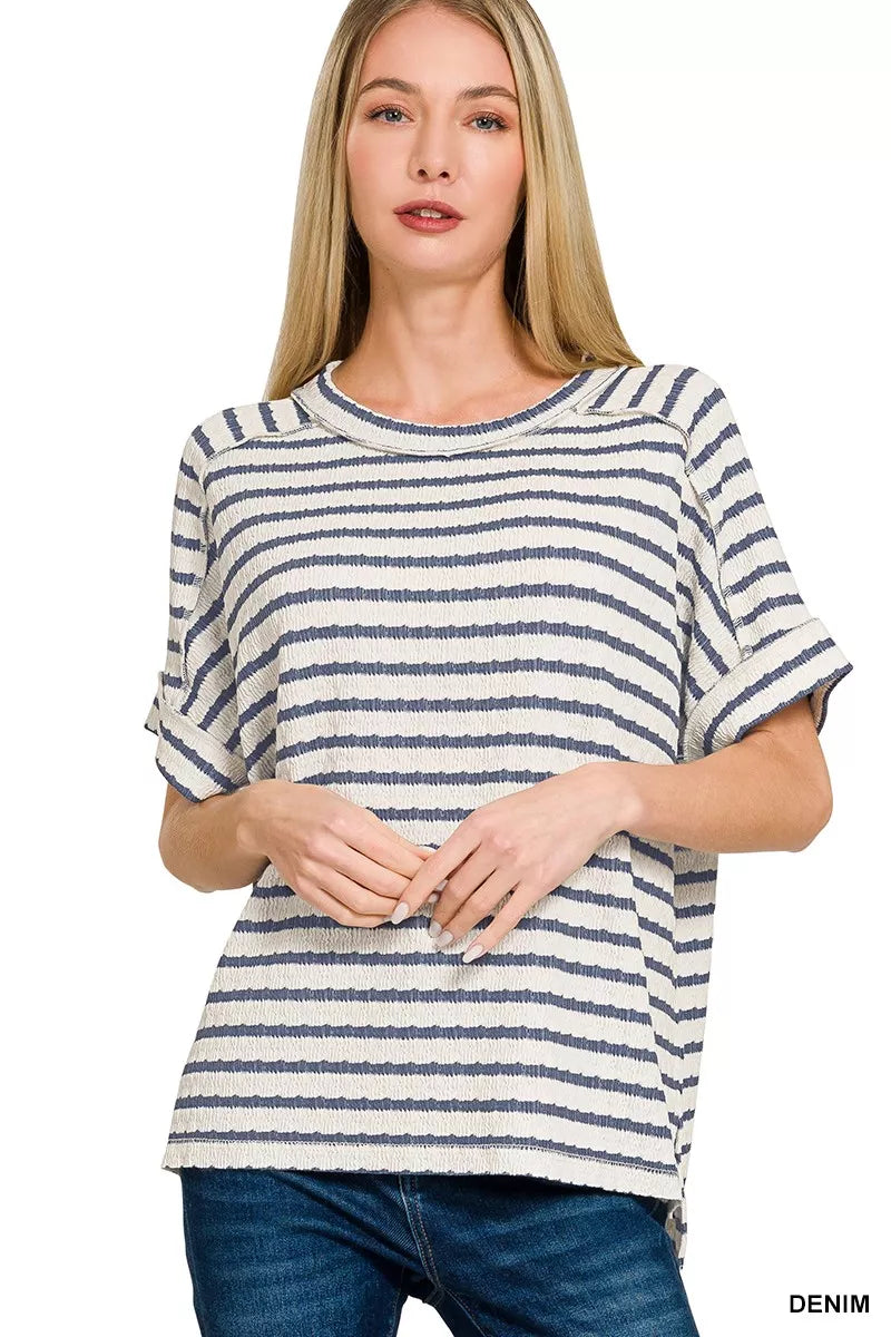 Striped Short Sleeve Hi-low Tee