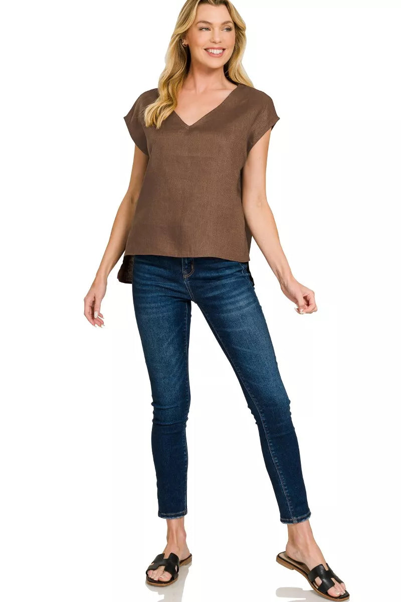 Linen V-Neck Sleeveless Top
