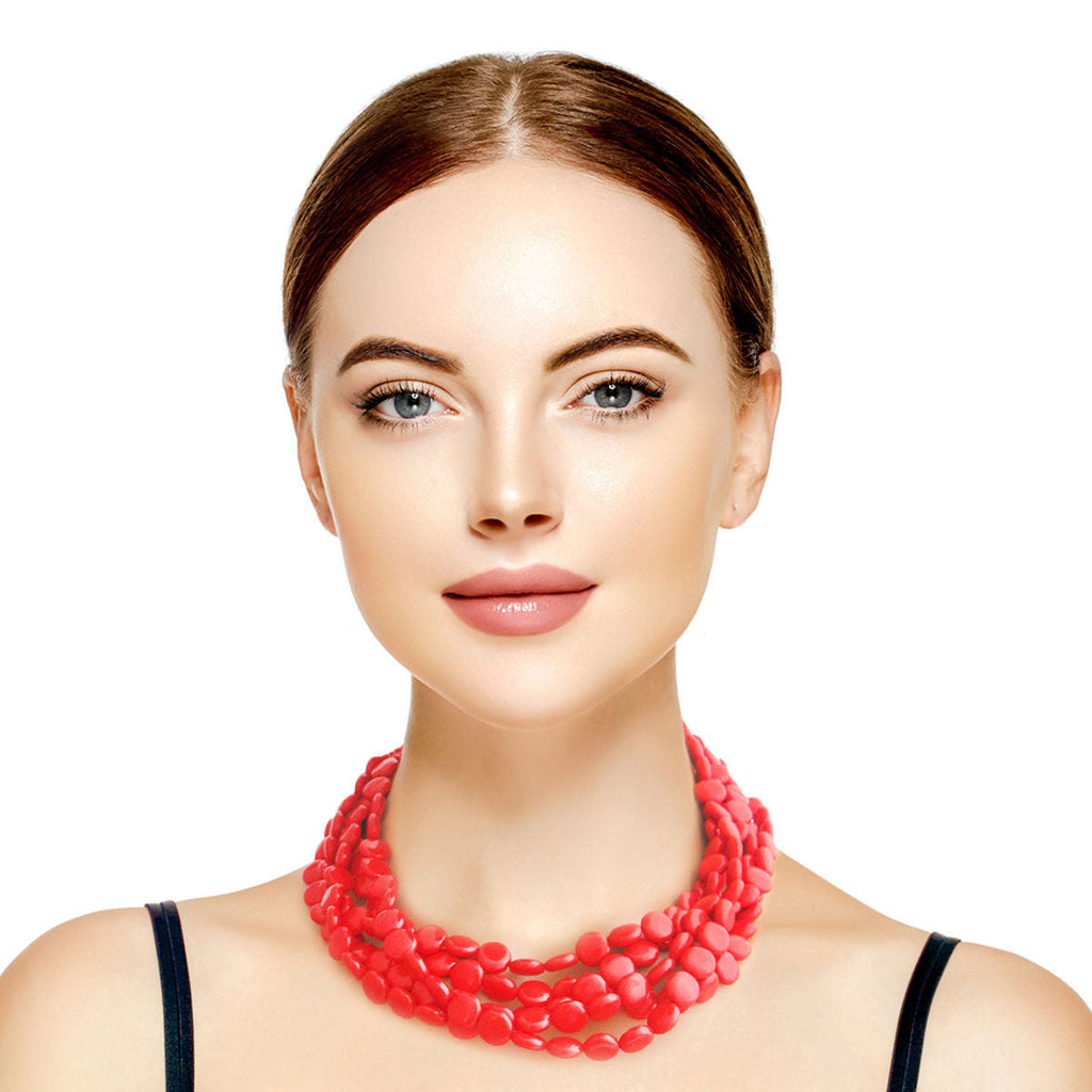 Flat Red Bead Necklace Set – Stylish Statement Jewelry