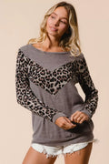 Sweater Knit Top With Leopard V Shape Block