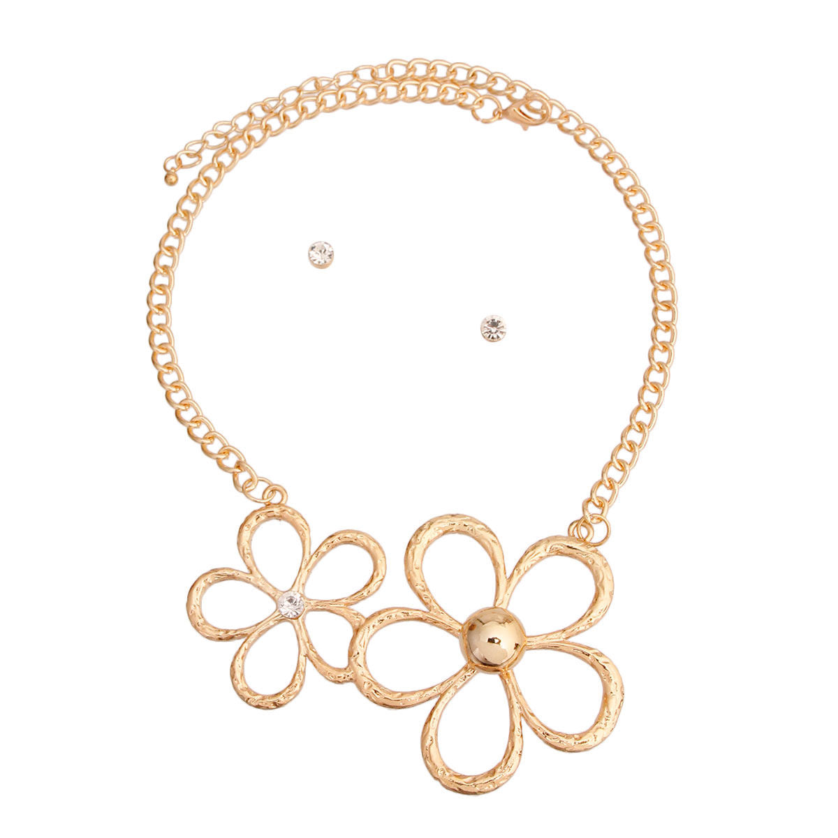 Statement Gold Metal Flower Collar Necklace Set Stylish Chic Jewelry Accessory