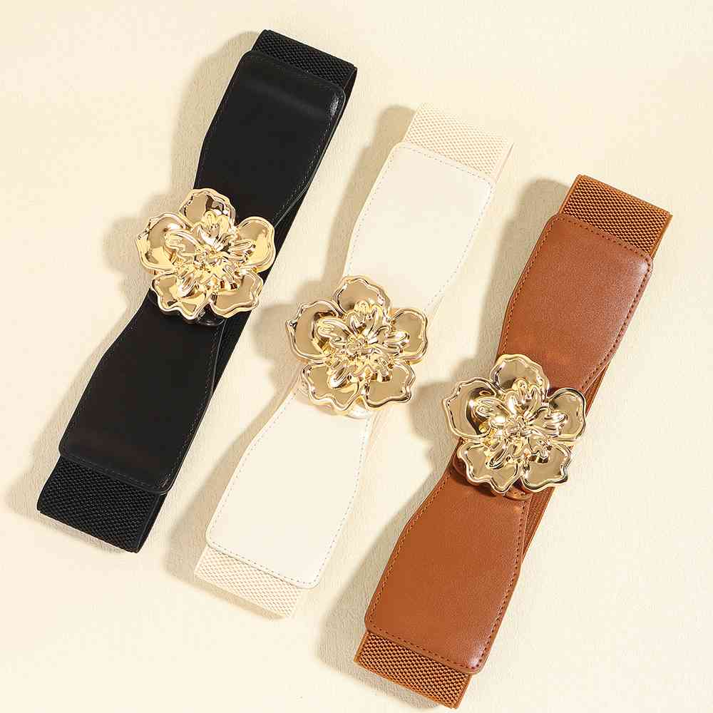 Flower Elegance Alloy Buckle Elastic Belt – Stylish Floral Design See size chart under “more details”