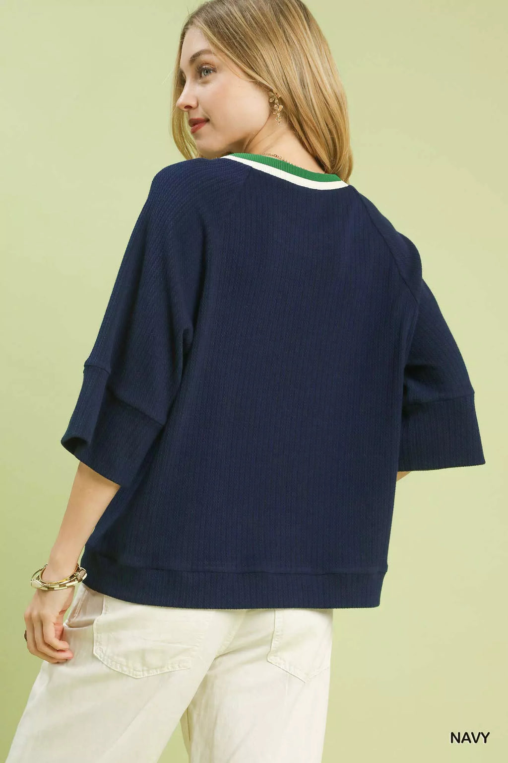 Ribbed Knit Top with Contrast Trim