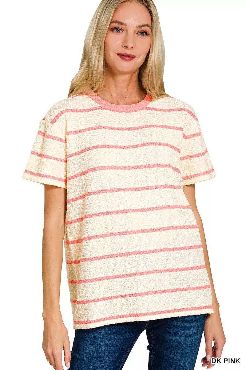 I am a Fashion Junky Textured Striped Crew Neck T-Shirt