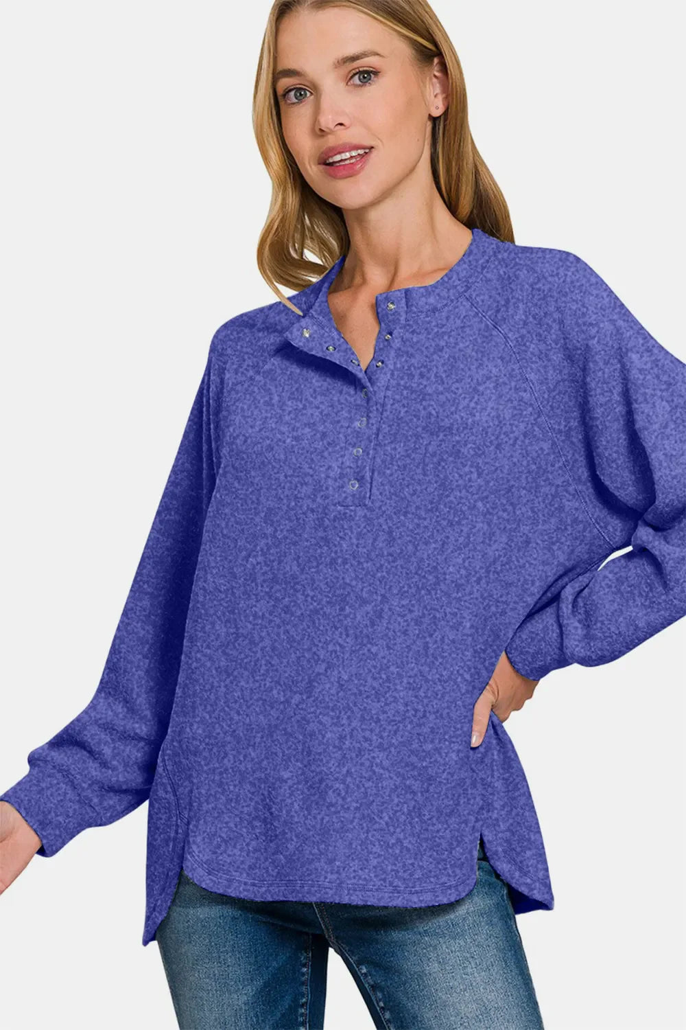 Full Size Brushed Melange Hacci High-Low Sweater