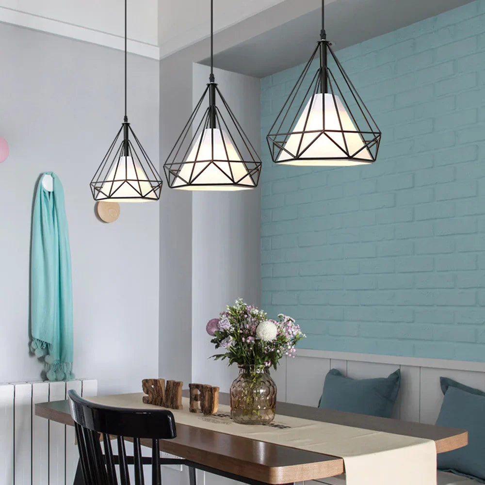 DecorBites™ Diamond Cage Pendant Chandelier for Industrial Living Room and Kitchen Lighting