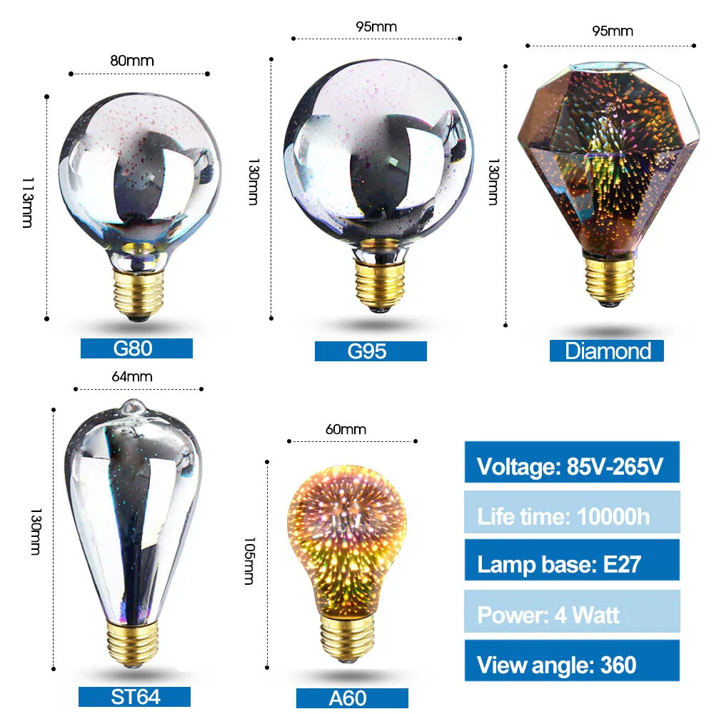 DecorBites™ 3D Fireworks LED Bulb Star Night Light for Holiday Party Decoration