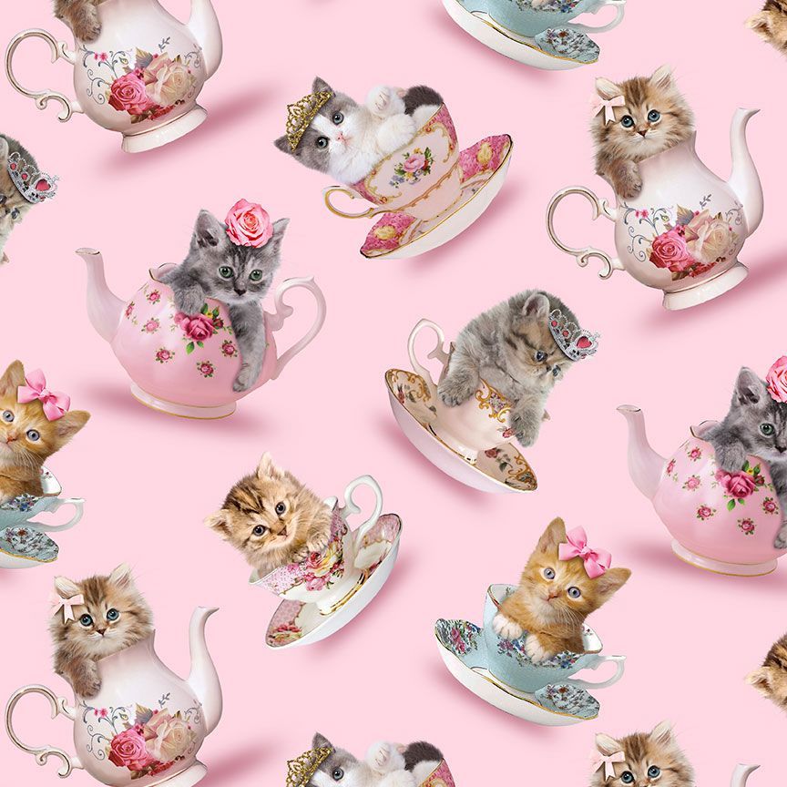 Cats & Teacups Collared Dress - 1X only, 1 left!