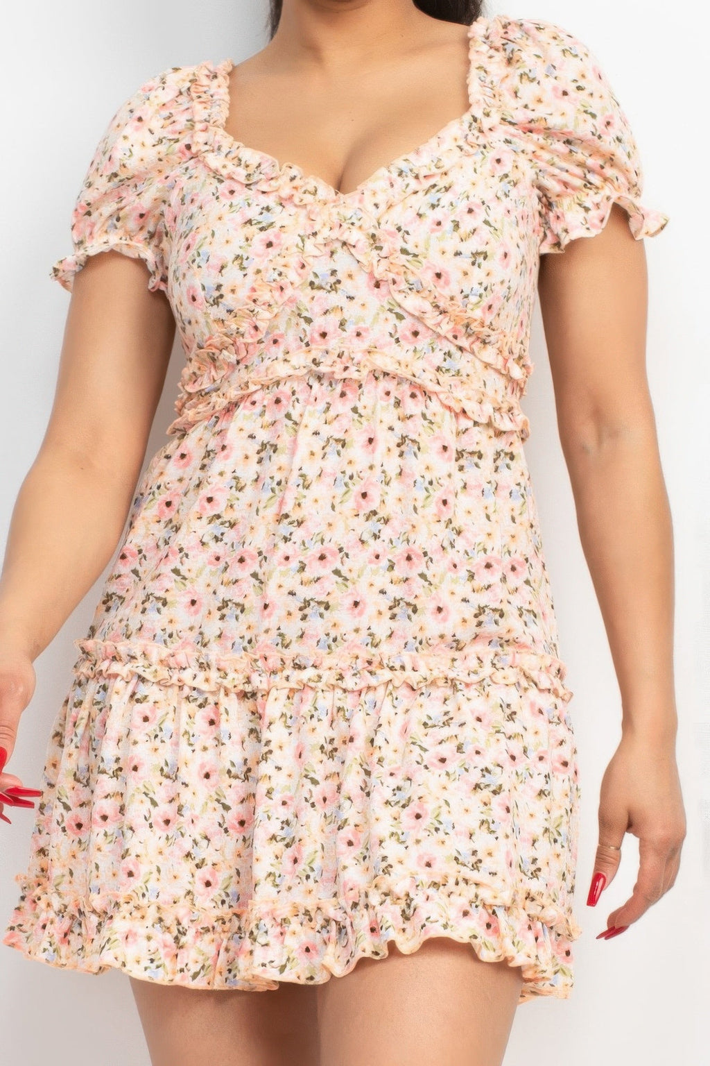 Ruffled Floral Puff Sleeve Dress