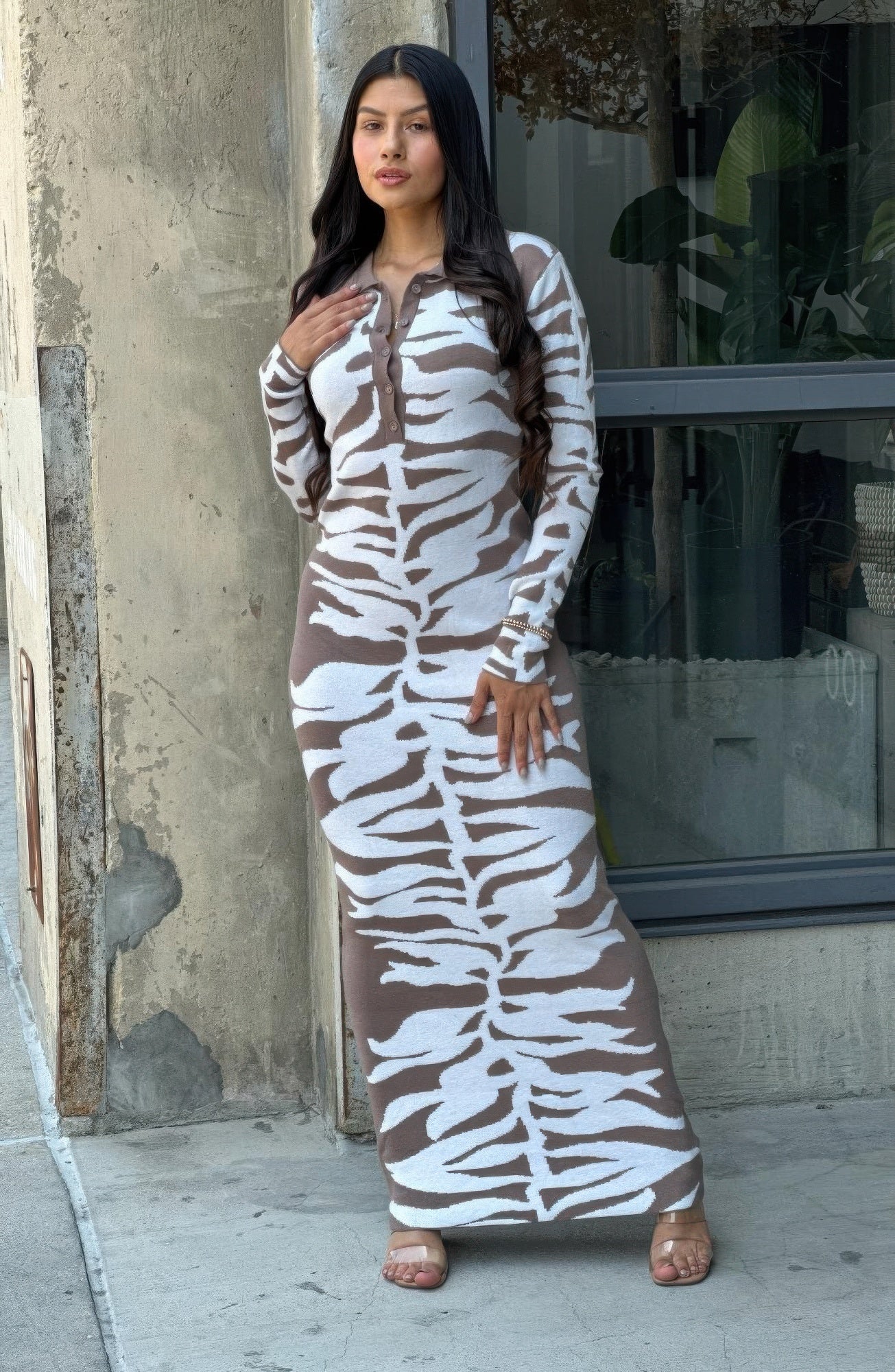 Animal Print Sweater Dress Body Con