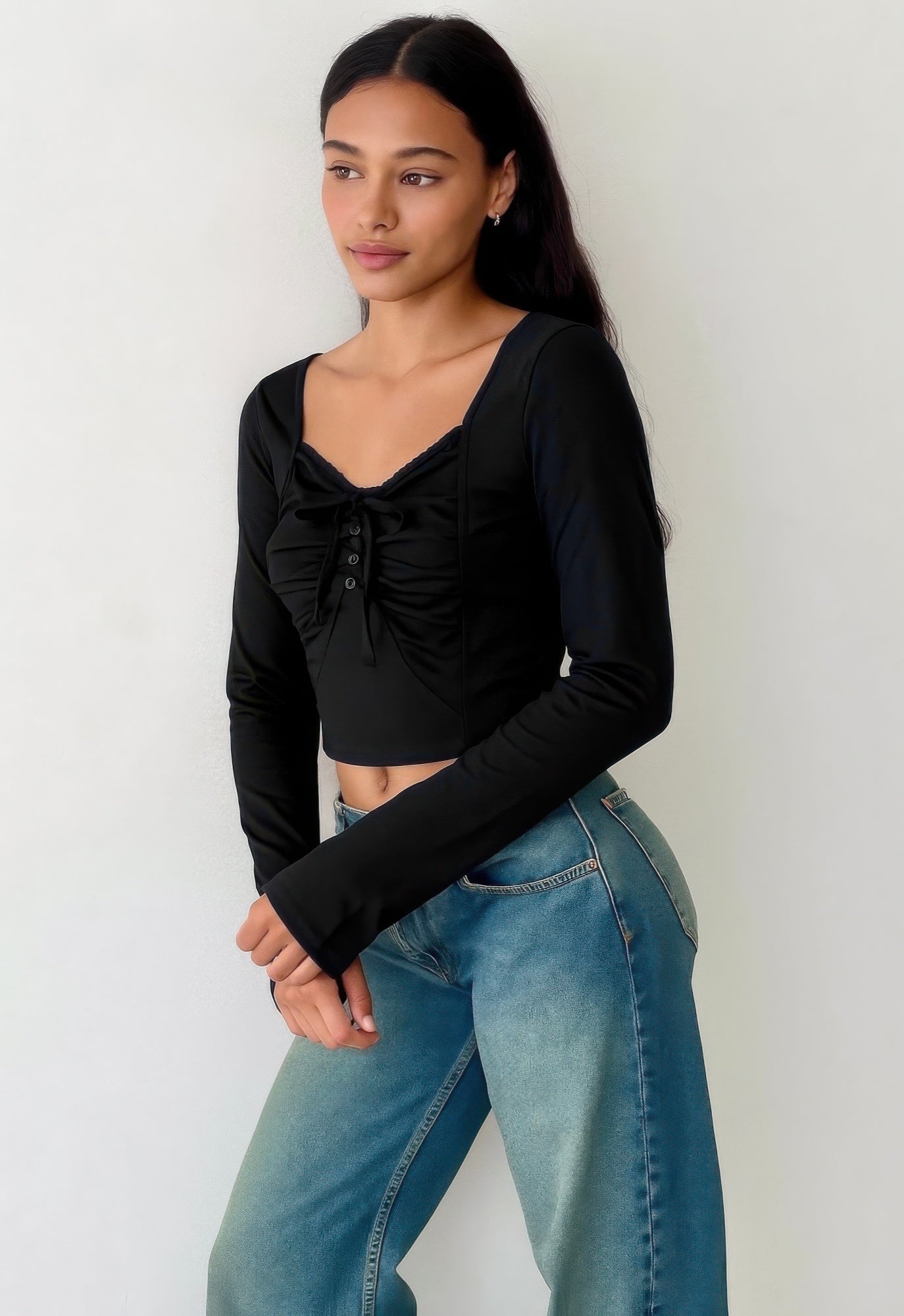 Long Sleeve Scrunch Bow Top