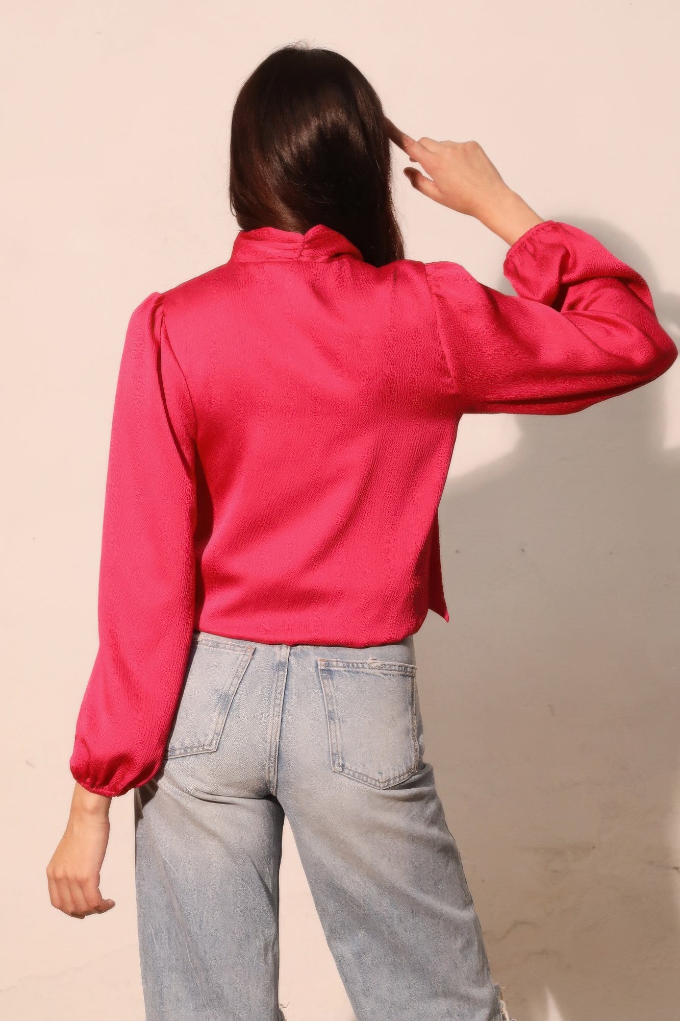 Hammered Satin Tie Neck Bubble Top