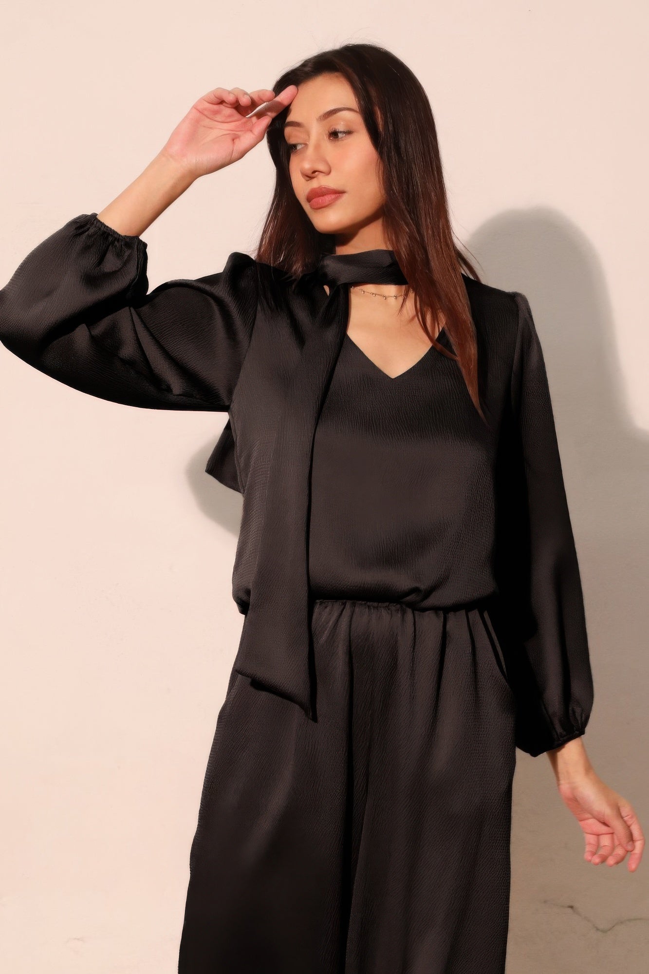 Hammered Satin Long Sleeve Crop Top