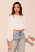 Hammered Satin Long Sleeve Crop Top