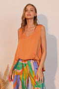 Washed Poly Silk Front Tucked Top