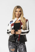 Color Block Pu Leather Jacket