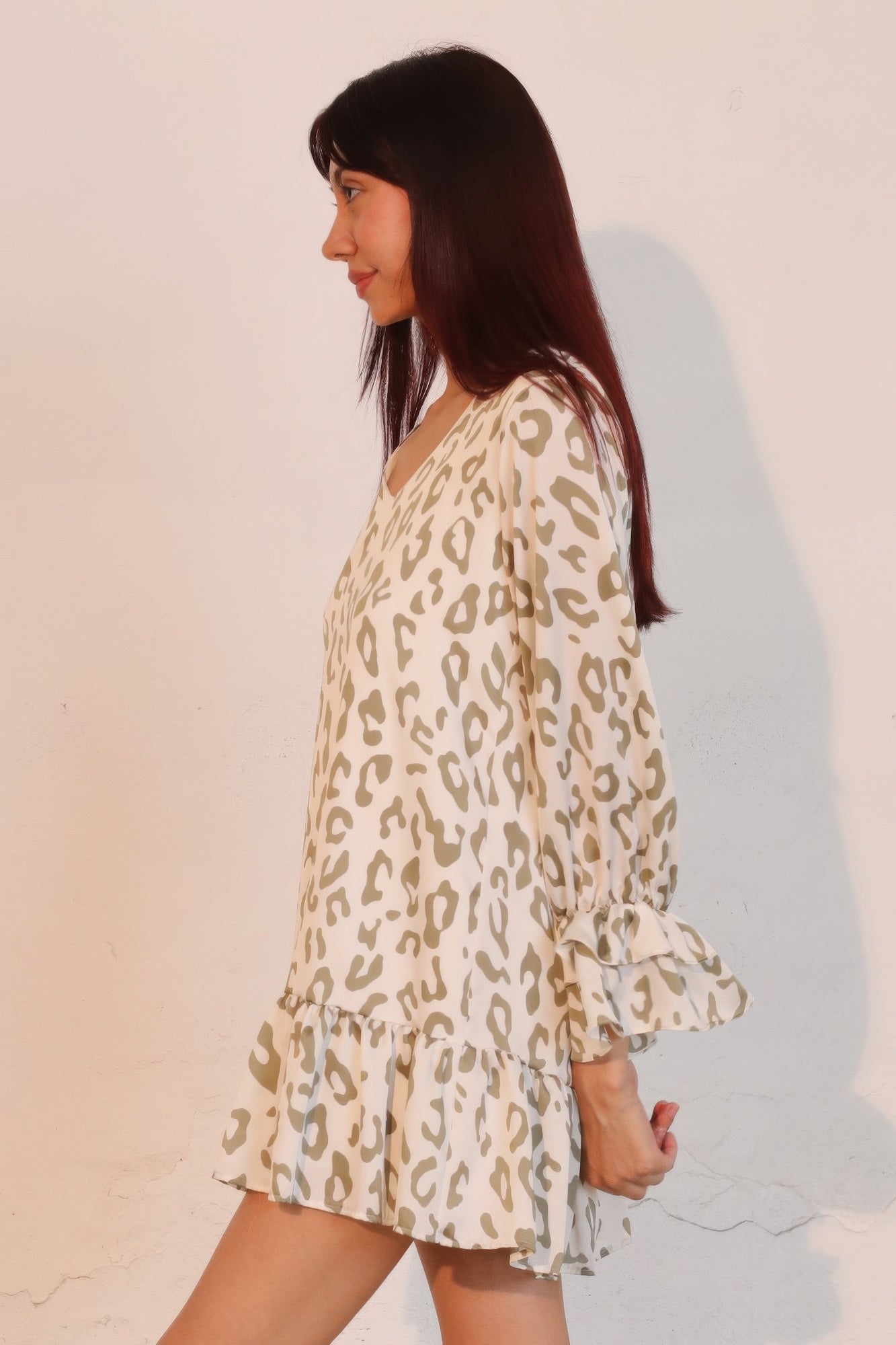 Simple Leopard Dress With Ruffle Cuff