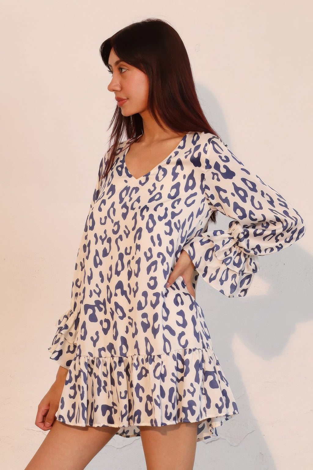 Simple Leopard Dress With Ruffle Cuff